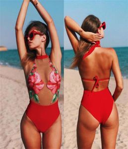 Rouge sexy fleur bikini transparent nouveau maillot de bain en maille perspective couture dames une pièce femmes maillot de bain bikini filles été bea3955632