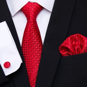 Cravate rouge soie tissée hommes cravate cravate Hanky boutons de manchette ensemble luxe hommes fête Corbatas bureau Gravatas