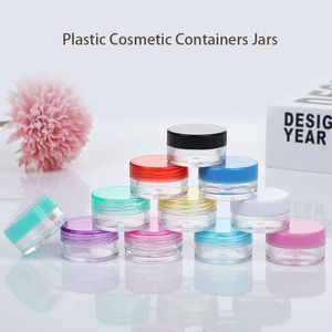 Récipients cosmétiques en plastique vides transparents rechargeables avec couvercles colorés Bouteilles d'échantillons de maquillage Pots d'échantillons en plastique acrylique pour crèmes cosmétiques Maquillage 3g / 5g / 10g