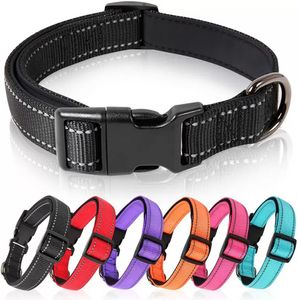 Collares reflectantes para perros Cinturón de diseño colorido a prueba de decoloración para grandes con neopreno suave acolchado Collar de cachorro de nailon transpirable Suministros para mascotas ajustables 0109