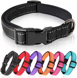 Collares de perro de moda reflectante Cinturón de diseñador a prueba de desvanecimiento para perros grandes con neopreno suave Acolchado de nylon transpirable Collar de cachorro Suministros para mascotas ajustables 0105