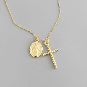 Colliers religieux en argent sterling 100% 925 avec croix torsadée pour femmes, nouvelle couleur or, pendentif de la Vierge Marie, bijoux pour femmes Q0531