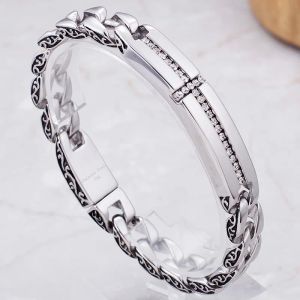 Bracelets de foi religieux chrétien pour hommes, chaîne à maillons de 12MM, Bracelet croisé en or blanc 14K avec bijoux CZ