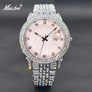 Relogio Feminino Missfox Elegant Diamond Bling Pink Watch for Women Geneva Luxury Unique Perle Robe Watches Drop 240102