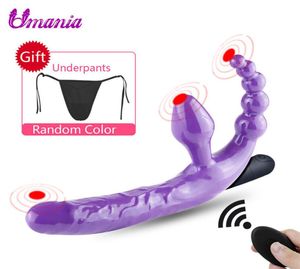 Télécommande gode vibrateur sans bretelles Strapon gode jouets sexuels pour lesbiennes perles anales jouets pour adultes stimulateur de clitoris Y20111827898532