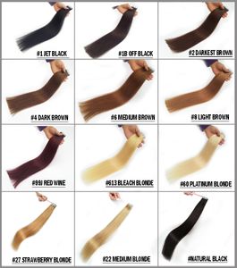 Bande de trame de peau Remy dans l'extension de cheveux 100% cheveux humains brésiliens indiens chinois cheveux vierges usine directe 12-24 pouces 20 couleurs en option