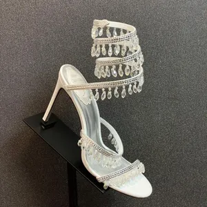 René Caovilla Chandelier Sandales ornées de cristal Sandales en cuir talons de soirée Chaussures Femme Femmes de luxe à talons