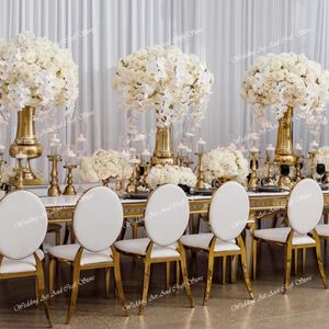 Location de chaise de mariage fantaisie en acier inoxydable doré, pour restaurant et banquet avec dossier rond