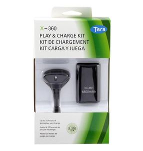 Paquete de reemplazo Battery Play Charge Cable Kit para Xbox 360 Controlador inalámbrico Xbox360 GamePad Cargador Cable de carga de datos Negro 7798527