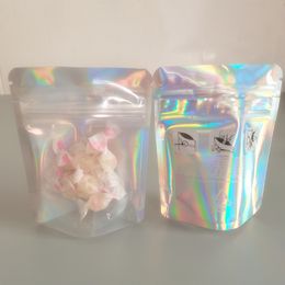 Sacs d'emballage transparents à l'épreuve des enfants en plastique refermables, pochette transparente holographique, sac en mylar anti-odeur pour sac d'emballage de fleurs sèches
