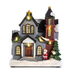 Résine Scène De Noël Village Maisons Ville Avec Lumière LED Blanc Chaud Cadeaux De Vacances Décoration De Noël Pour Le Nouvel An 201203