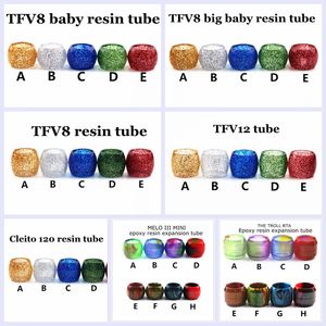 Nuevas tapas de repuesto de tubo de resina brillante para vidrio TF12 TFV8 Baby Big Baby Tank Cleito 120 MELO 3 III mini The Troll RTA Drip Tip