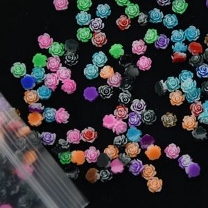 Decoración de uñas, flor de rosa de resina, 100 Uds., 6mm, 12 colores, cabujones de flores, ajuste de Base de camafeo, decoración turquesa 3d