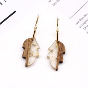 Boucles d'oreilles pendantes en résine et feuilles de bois pour femmes, bijoux en alliage de feuilles de bois, cerceaux, cadeaux, accessoires pour femmes