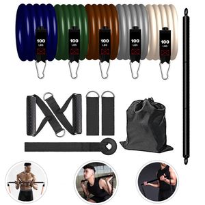 Bandas de resistencia 500LBS Fitness Latex Pull Rope Pilates Bar Kit Set Culturismo Elástico Entrenamiento Gimnasio Equipo 230617