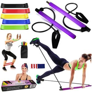 Elastic Resistance Bands with Pilates Bar Stick for Yoga & Crossfit - Home Fitness Workout Equipment, Durable Pull Rope