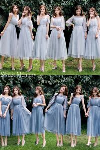 Reste u21o39 femmes plus taille blue gris rose champagne robes de demoiselle d'honneur maillage net tulle tissu fête de graduation robes vestidos élastique