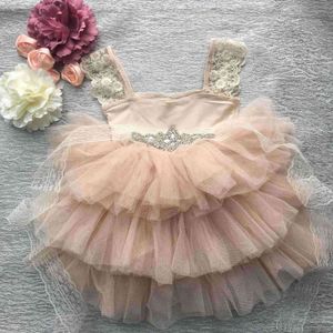 Détail magnifique strass ceintures fille robe de soirée bébé fille dentelle fronde princesse Tutu robe enfants Costume formel G1129