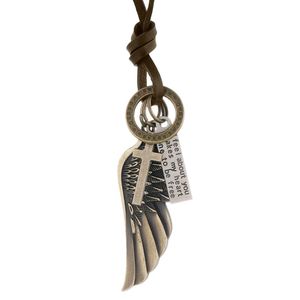 Collier rétro aile d'ange avec lettre d'identification, anneau de charme corss, chaîne en cuir réglable, colliers pour femmes et hommes, bijoux à la mode, cadeau