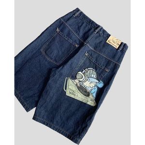 Patrón de anime retro pantalones cortos de mezclilla bordados Y2K Haruku Moda Pantalones de rodilla suelta Summer Hip Hop Punk Rock Jeans