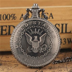 Retro antiguo símbolo de la marina de guerra reloj de bolsillo de cuarzo ejército militar collar colgante cadena regalo reloj arte coleccionables para hombres mujeres mejor calidad