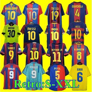 Jerseys de fútbol retro de Barcelona 92 95 96 97 98 99 100º Classic Maillot de Foot Rivaldo Ronaldo Guardiola Ronaldinho 05 06 08 09 10 11 14 15 17 Xavi Messis Football Shirt 88