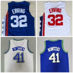 Retro Basketball Jersey 32 Erving Blue White 41 Dirk Julius Red Hombres Jerseys cosidos