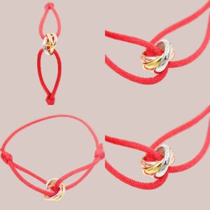 Diseñador de pulsera retro para mujer pulsera de joyería de acero inoxidable cinta roja con cordones cadena 3 hebilla de metal de alta calidad zl192