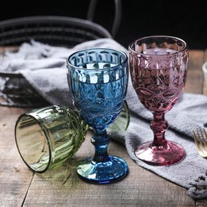 Copa de vino de color retro, decoración de boda, copas de vino en relieve con perlas verdes, copa de jugo de leche, copa de champán espumoso FY5509