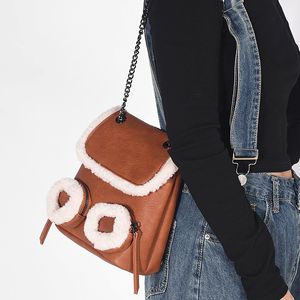Mochila Retro de Color en contraste, minibolso de felpa informal de invierno para mujer, mochila estilo Maillard con cadena
