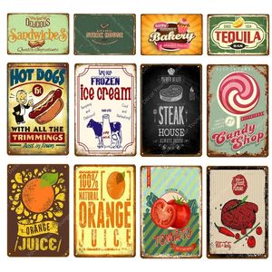 Rétro Délicieux Alimentaire Art Peinture Sandwichs Hot Dogs Boulangerie Métal Signes Steak House Bonbons Boutique Affiche Vintage Plaque Murale Pub Bar Home Art Décor Taille 30X20CM w02