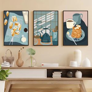 Rétro nourriture café Moka Pot affiches et impressions crêpes bonbons petit déjeuner toile peinture mur Art photos cuisine salle à manger décor à la maison sans cadre Wo6