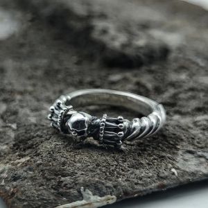 Anillo de oro blanco de 14 quilates con calavera del Salón de la Fama japonés gótico Retro, accesorios de joyería informales Punk con personalidad para hombre