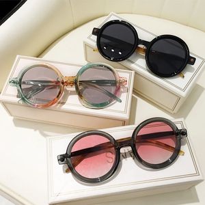 Retro gris rosa lente gafas de sol redondas mujeres marca de moda brillante círculo marco hombres espectáculo gafas lisas sombras gafas de sol 240226