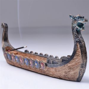 Retro Incense Burner Dragon Boat Incense Stick Holder Traditional Chinese Design Hand Carved Carving Censer Ornaments Home Decor