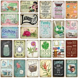 Reglas de cocina retro pintura artística Letrero de metal Cartel de jardín familiar Placa de pared vintage Decoración al aire libre Decoración de la sala de lavandería Baño Placa de baño Tamaño 30X20CM w02