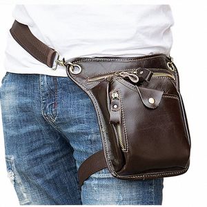 Bolso de cintura de cuero retro para hombre bolso de cinturón deportivo multifunción bolso de pierna práctico al aire libre bolsos de menger de cuero de vaca real para hombre F3ev #
