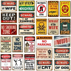 Retro No Pants Zone Letrero de lata Decoración de la pared de advertencia Danger sin armas de traspaso de la pistola Metal Achtung Minen Vintage Vintage Art Personalized Tin Plaque Tamaño de la placa 30x20 cm W02