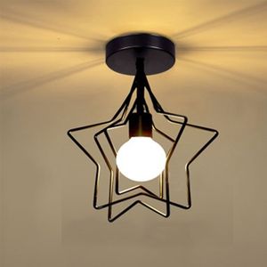 Lámpara de techo de hierro con pentagrama Retro, círculo creativo E27, lámpara de techo de viento Industrial negra/dorada para restaurante, cafetería, Bar