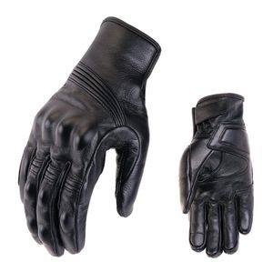 Guantes Retro de cuero perforado para motocicleta, guantes protectores para Moto de ciclismo, guantes para Motocross, regalo de invierno para hombre y mujer