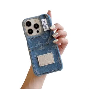 Retro Phone Case Designer IPhone Case pour iPhone 15 Pro Max Case Apple Apple iPhone 14 Pro 13 12 Pro Max 15 Plus porte-cartes de boîtier Mode Broidered Denim Fabric Phonasas