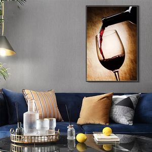 Retro Verage vers le vin rouge Verre rouge Verre Art Affiches Canvas Peinture Mur Impression Impression Pictures Bar Restaurant Cuisine Dining Home Decor