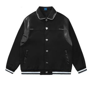 Rétro veste en cuir PU hommes printemps et automne nouveau lâche décontracté uniforme de baseball col pivotant simple boutonnage haut à manches longues 231229