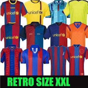 Maillots de football rétro Barca 96 97 07 08 09 10 11 XAVI RONALDINHO RONALDO RIVALDO GUARDIOLA Iniesta Finales Classique Maillot de Foot 1899 1999 Chemises de football 72 ballon