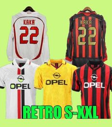 Retro AC Soccer Jerseys à manches longues Kaka Baggio Maldini Van Basten Pirlo Inzaghi Gullit Shevchenko Vintage Shirt Kit Classic 93 94 95 96 97 06 07 09 10 AC Milans