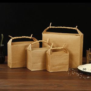 Rétro Debout Kraft Papier Emballage Sac Kraft Boîte En Carton Pour Riz Thé Alimentaire Stockage Paquet Sacs En Gros LLD11644