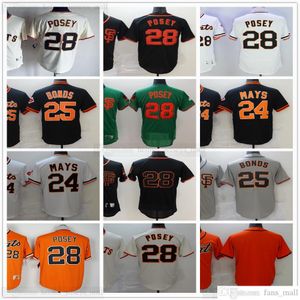 Camisetas de béisbol cosidas retro 25 Barry Bonds 28 Buster Posey 24 Willie Mays Jersey Gris Negro Blanco Naranja En blanco Sin número Nombre para hombre Tamaño S-XXXL