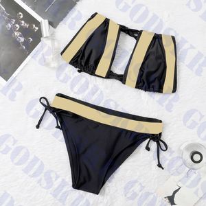 Retro Swimsuit Tube Top Bikini Gold Print Femmes Femmes de maillot de bain Lingerie Push Up Bikinis pour femmes rembourrées