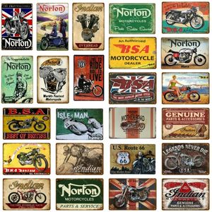 Retro us Motocicletas arte decoración de estaño Placa de metal Norton Indian Carteles de chapa Vintage Cartel de metal Decoración de garaje Club Pub Bar Pared Decoración personalizada tamaño 30x20cm w02