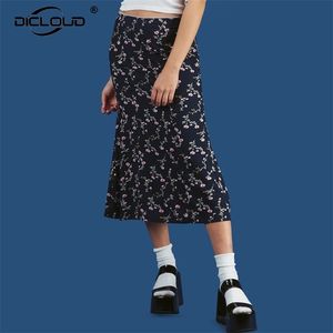 Retro Vintage Estampado floral Maxi Falda Mujeres Old School Chic Faldas de cintura alta Harajuku Girls Marca Moda Falda larga Streetwear 210310